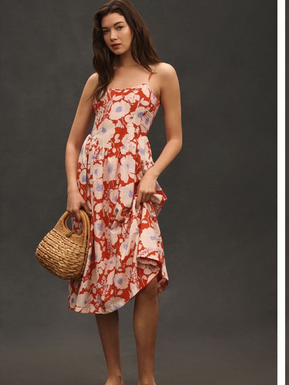 100% Cotton Sleeveless Square Neck Midi dress by Maeve Anthropologie